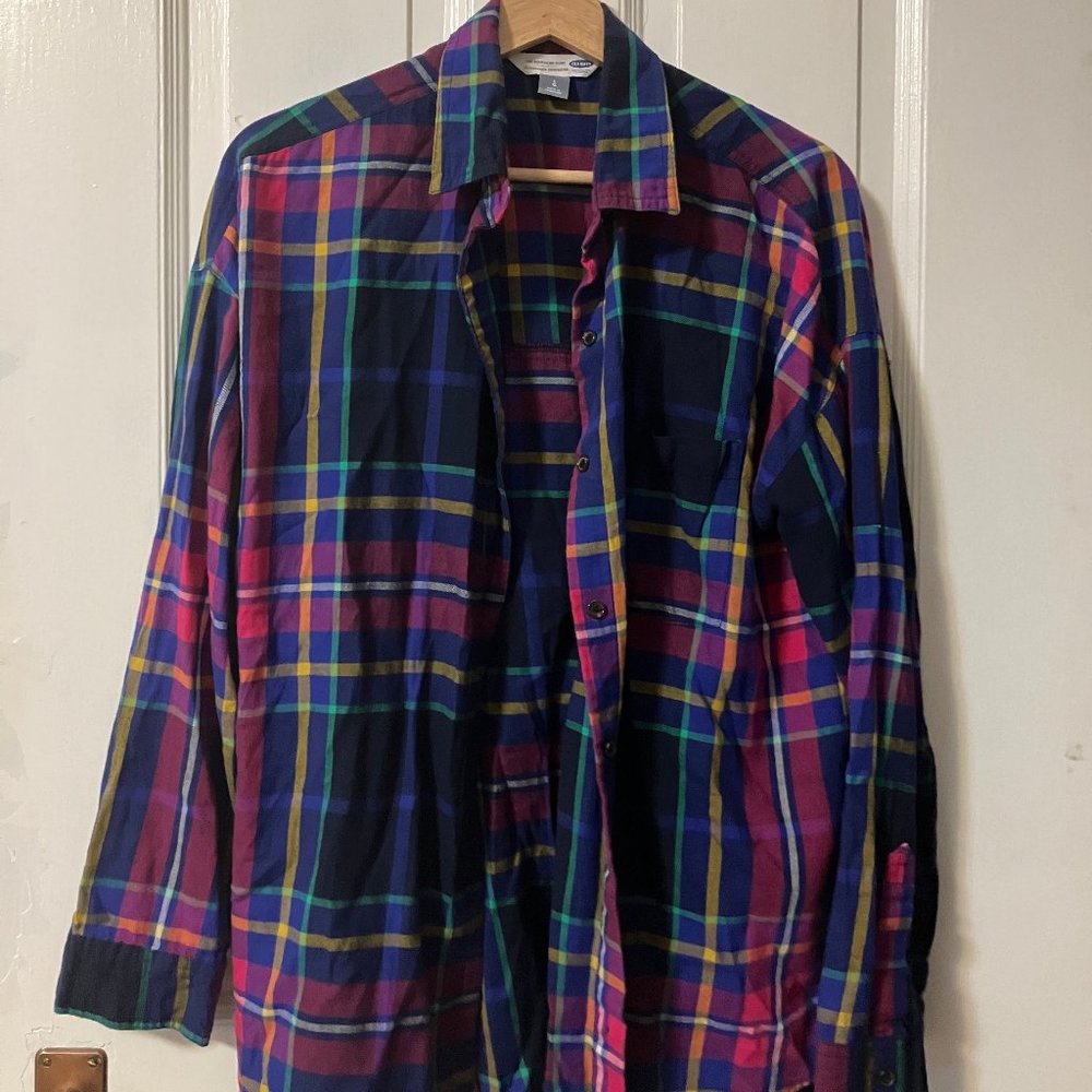 Old Navy Multicolor Boyfriend Plaid Button Up Shirt Size Large